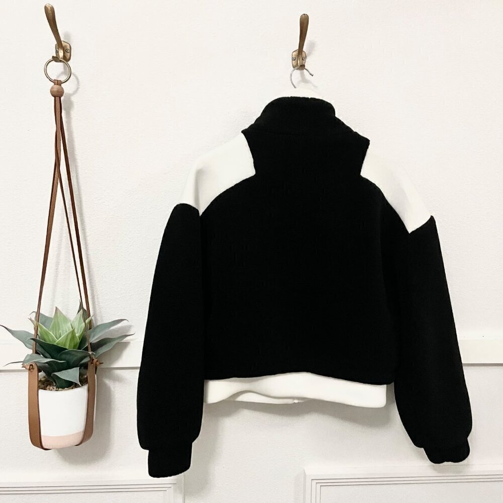 ZARA Contrast Pocket Fleece Jacket Black White Leopard Size M - Picture 7 of 7